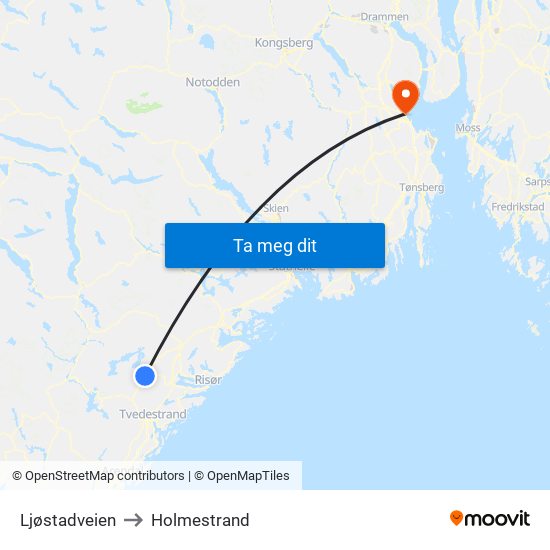 Ljøstadveien to Holmestrand map