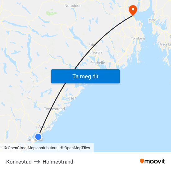 Konnestad to Holmestrand map