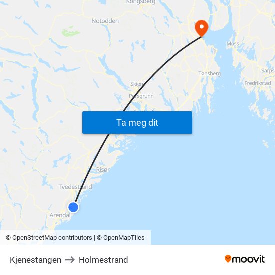 Kjenestangen to Holmestrand map