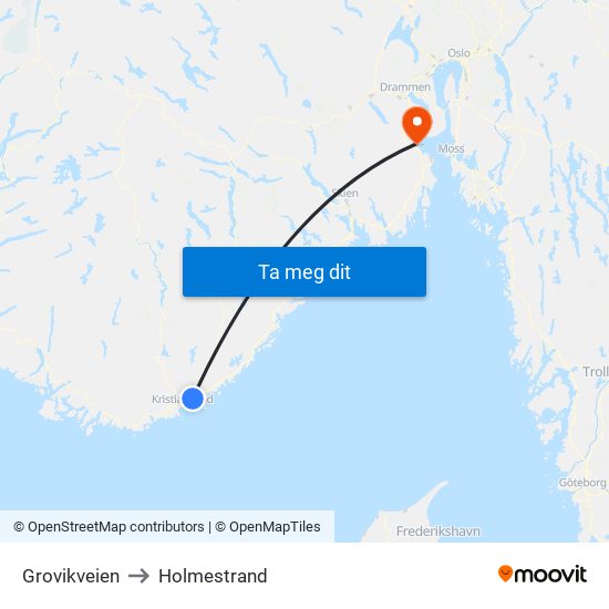 Grovikveien to Holmestrand map