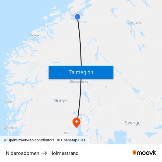 Nidarosdomen to Holmestrand map