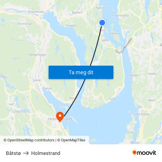 Båtstø to Holmestrand map