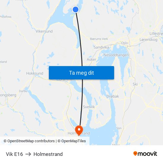 Vik E16 to Holmestrand map