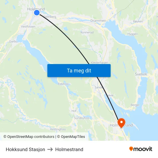 Hokksund Stasjon to Holmestrand map
