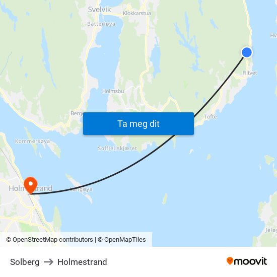 Solberg to Holmestrand map