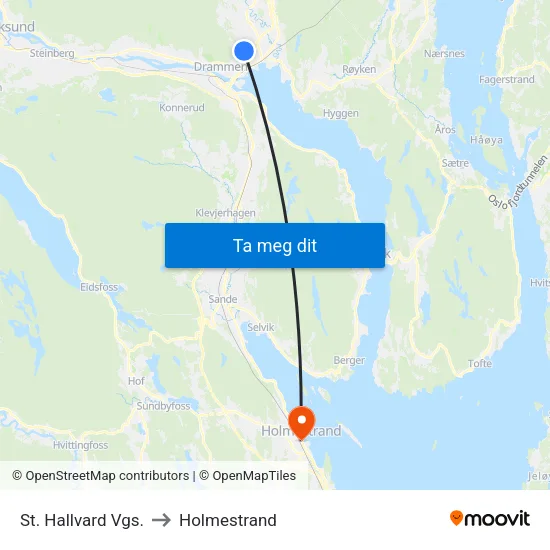 St. Hallvard Vgs. to Holmestrand map