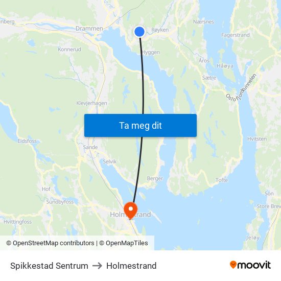 Spikkestad Sentrum to Holmestrand map