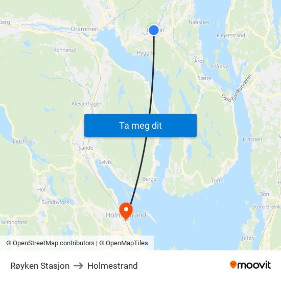 Røyken Stasjon to Holmestrand map