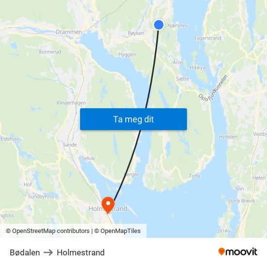 Bødalen to Holmestrand map