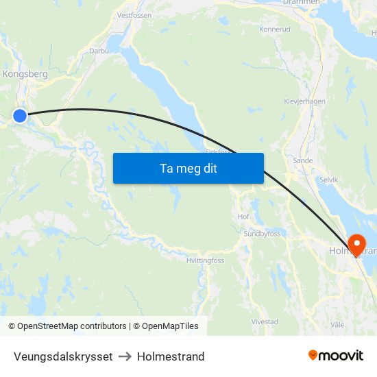 Veungsdalskrysset to Holmestrand map