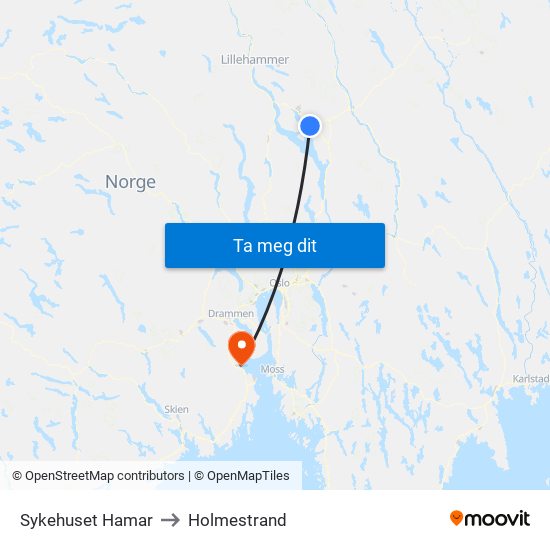 Sykehuset Hamar to Holmestrand map