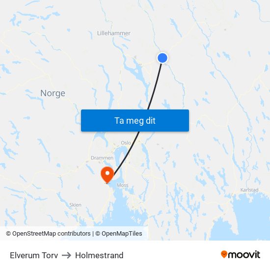 Elverum Torv to Holmestrand map