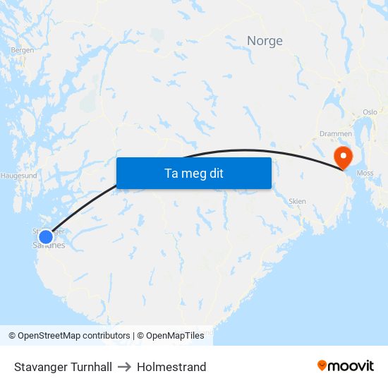 Stavanger Turnhall to Holmestrand map