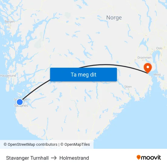 Stavanger Turnhall to Holmestrand map