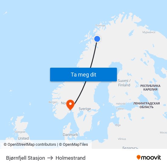 Bjørnfjell Stasjon to Holmestrand map