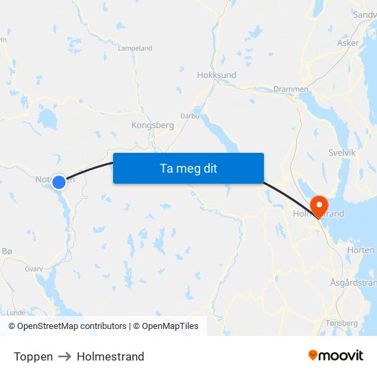 Toppen to Holmestrand map
