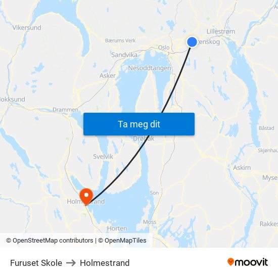 Furuset Skole to Holmestrand map