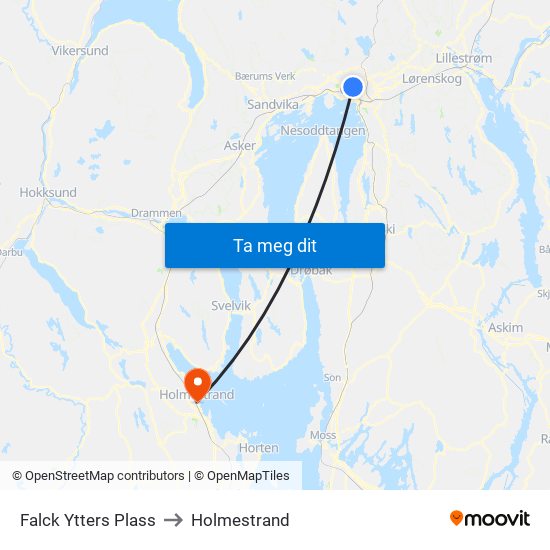 Falck Ytters Plass to Holmestrand map