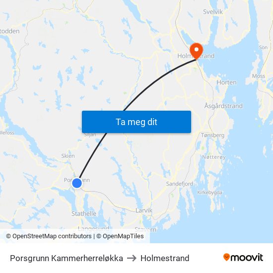 Porsgrunn Kammerherreløkka to Holmestrand map