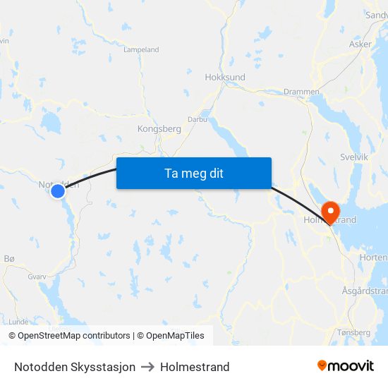 Notodden Skysstasjon to Holmestrand map