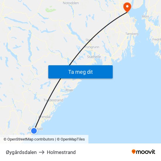 Øygårdsdalen to Holmestrand map