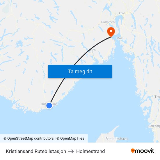 Kristiansand Rutebilstasjon to Holmestrand map
