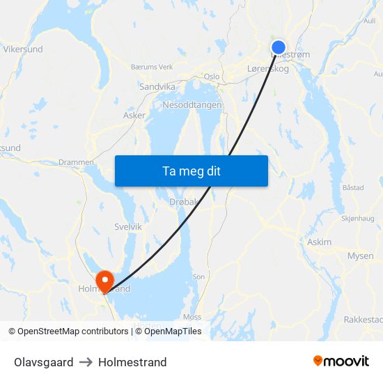 Olavsgaard to Holmestrand map