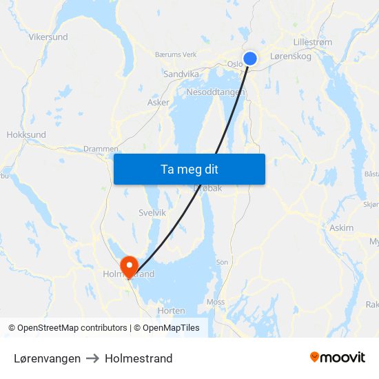 Lørenvangen to Holmestrand map