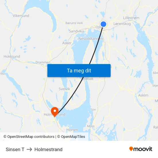 Sinsen T to Holmestrand map
