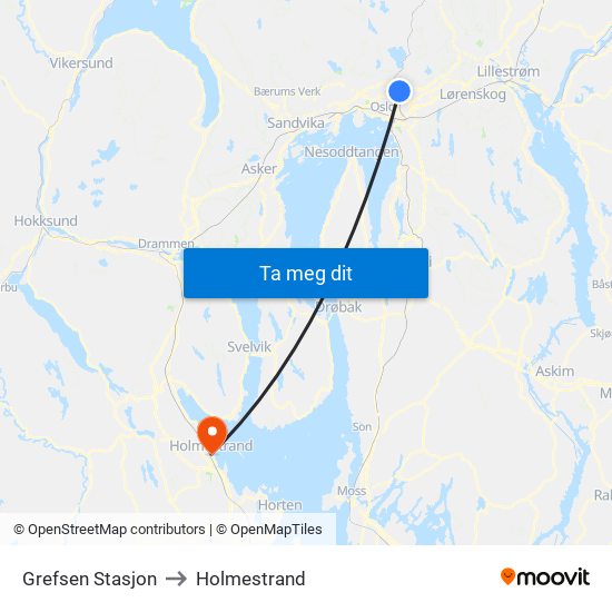 Grefsen Stasjon to Holmestrand map
