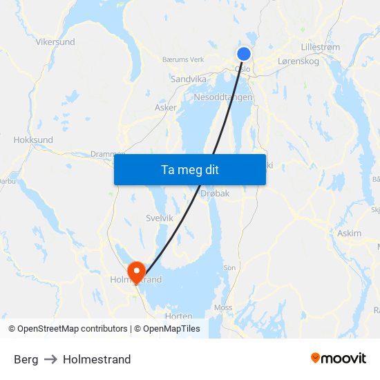 Berg to Holmestrand map