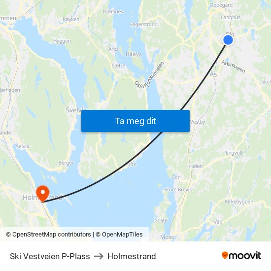 Ski Vestveien P-Plass to Holmestrand map