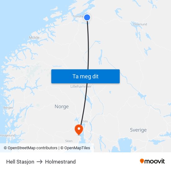 Hell Stasjon to Holmestrand map