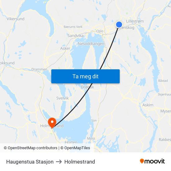 Haugenstua Stasjon to Holmestrand map