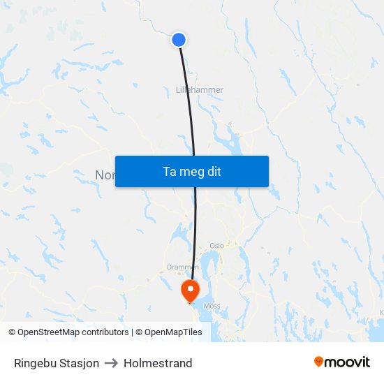 Ringebu Stasjon to Holmestrand map