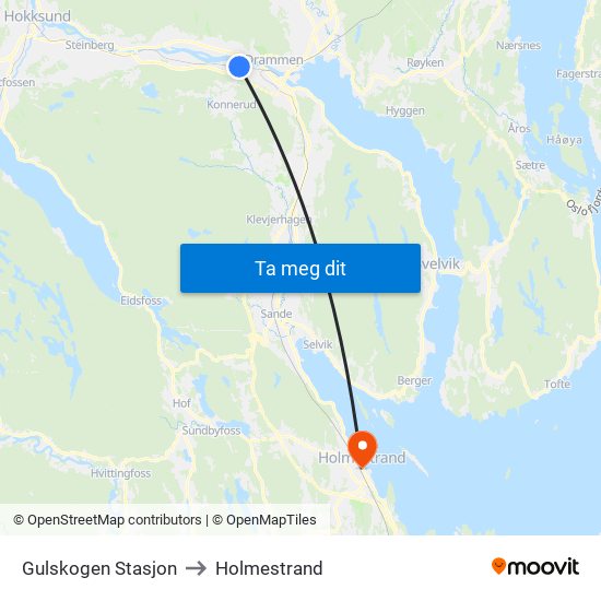 Gulskogen Stasjon to Holmestrand map