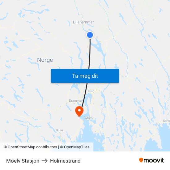 Moelv Stasjon to Holmestrand map