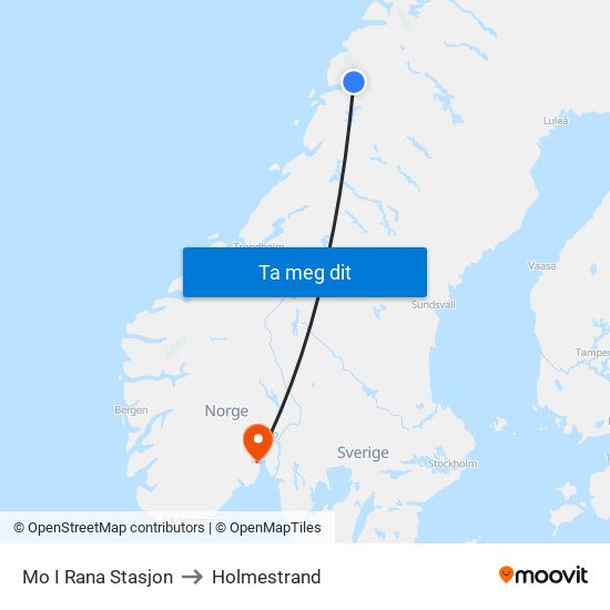 Mo I Rana Stasjon to Holmestrand map