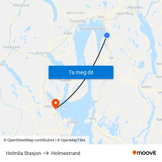 Holmlia Stasjon to Holmestrand map