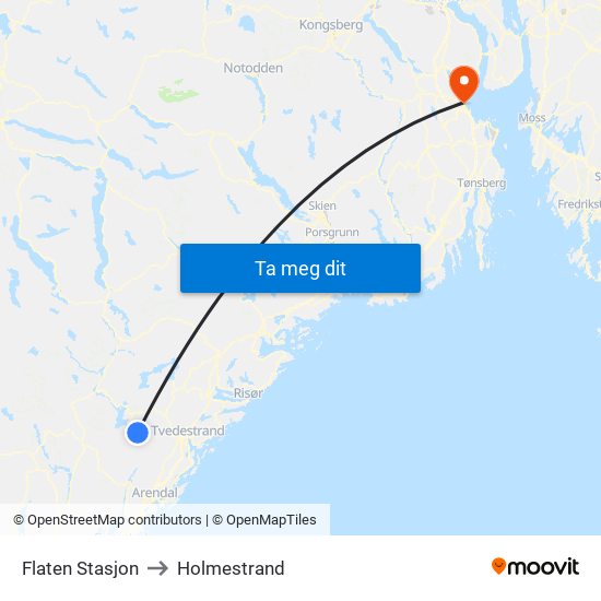 Flaten Stasjon to Holmestrand map