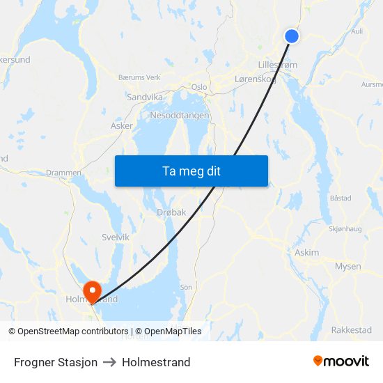 Frogner Stasjon to Holmestrand map