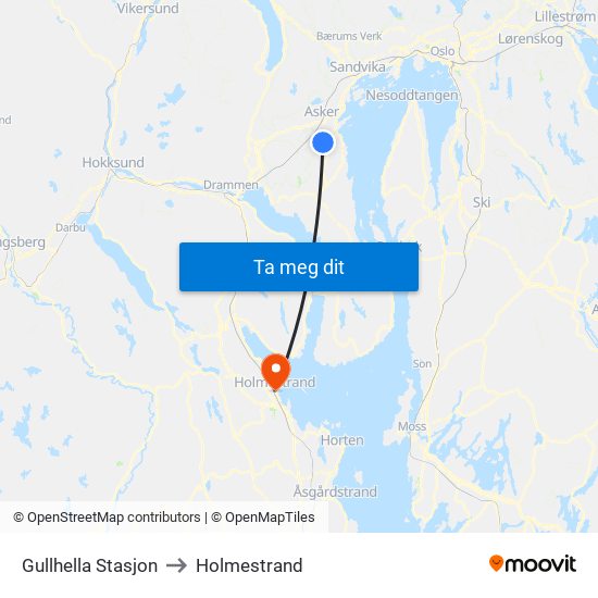 Gullhella Stasjon to Holmestrand map