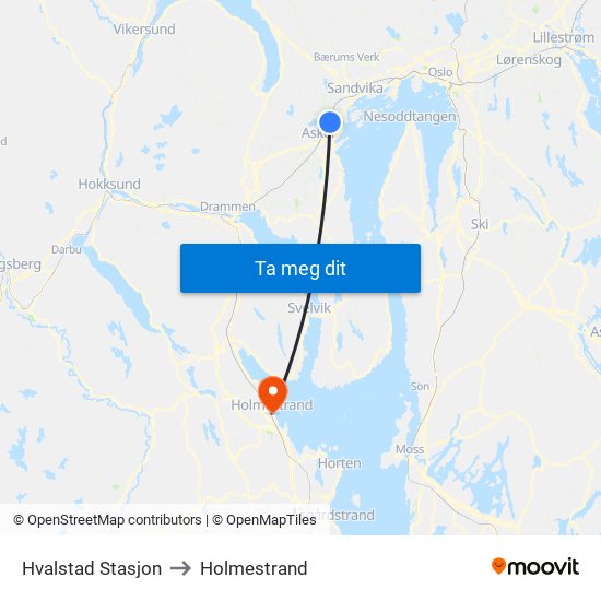 Hvalstad Stasjon to Holmestrand map