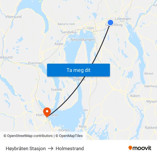 Høybråten Stasjon to Holmestrand map