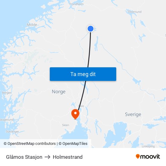 Glåmos Stasjon to Holmestrand map