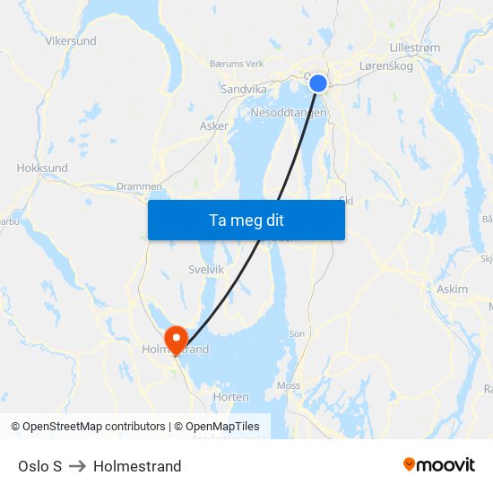 Oslo S to Holmestrand map