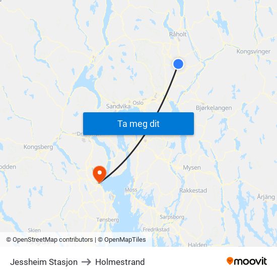 Jessheim Stasjon to Holmestrand map
