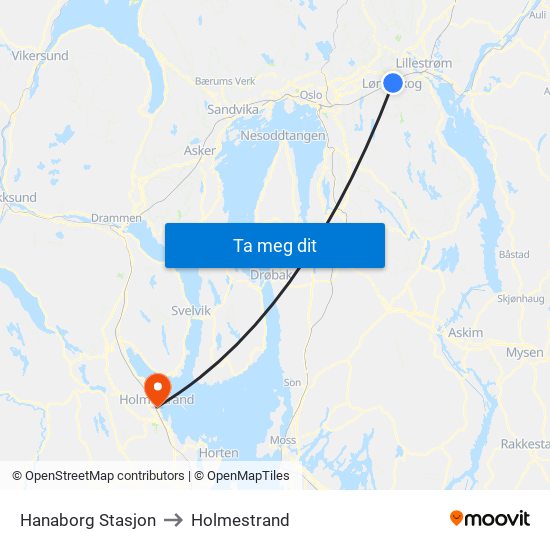 Hanaborg Stasjon to Holmestrand map