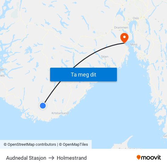 Audnedal Stasjon to Holmestrand map