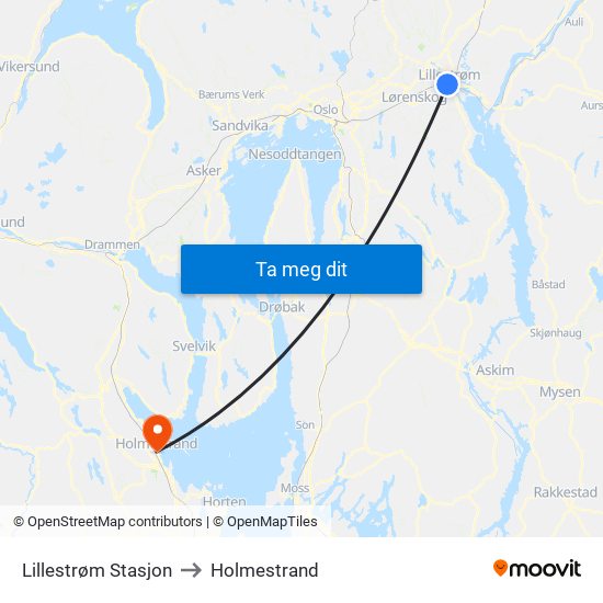 Lillestrøm Stasjon to Holmestrand map